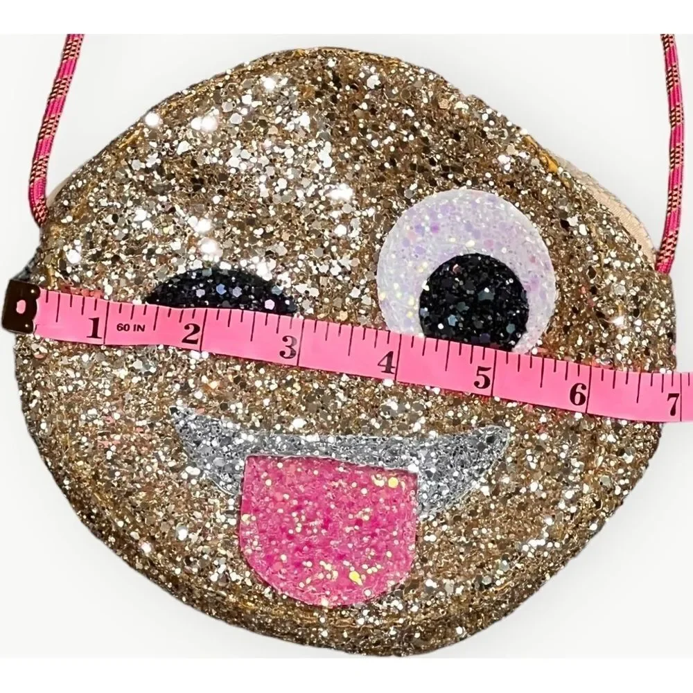 Crewcuts Girls Kids Sparkly Tongue Out Emoji Crossbody Zip Purse.